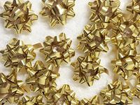 PEPPERLONELY Brand 20PC Peel & Stick 1-1/4" Metallic Gold Mini Star Confetti Bows Christmas Gift Wrap Bows