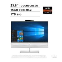 2019 HP Pavilion 23.8 Inch Full HD All-in-One Touchscreen Desktop Computer (AMD Ryzen 5 up to 3.7GHz, 16GB RAM, 1TB SSD, WiFi, Bluetooth, HDMI, Windows 10 Home) (White)