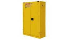 Durham FM Approved 1045S-50 Welded 16 Gauge Steel Flammable Safety Self Closing Door Cabinet, 2 Shelves, 45 gallons Capacity, 18" Length x 43" Width x 65" Height, Yellow Powder Coat Finish