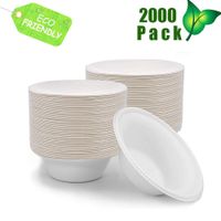 OURhome 8 oz Biodegradable Compostable Paper Disposable Bowl, Eco Friendly Sugarcane Bowls/Bagasse, Great for Ice Cream, Chili or Soup, 2000 Pack
