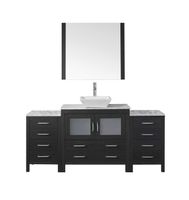 Virtu USA Dior 72 inch Single Sink Bathroom Vanity Set in Zebra Grey w/ Square Vessel Sink, Italian Carrara White Marble Countertop, Single Hole Polished Chrome, 1 Mirror - KS-70072-WM-ZG