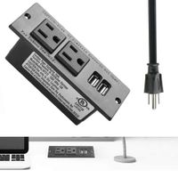 Desktop Power Strip with USB for Furniture, Desk Recessed Power Grommet Socket, 2 AC Outlets & 2 USB Ports & 15ft Power Cord