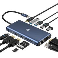 USB C Hub, USB C Adapter, Tiergrade 12 in 1 Triple Display Adapter with Dual 4K HDMI, VGA, 100W Pd 3.0, RJ45 Ethernet, USB-A USB-C Ports, Tf/SD Card Reader for MacBook and Type-C Laptops