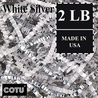 2 LB Premium White Silver Metallic Mix Crinkle Shred Gift Basket Shred Crinkle Paper Filler Bedding by COTU (32 oz)