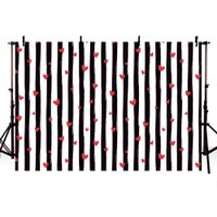 MEHOFOTO Bridal Shower Wedding Photo Studio Background Vertical Black and White Stripe Red Hearts Love Pattern Girl Birthday Party Baby Shower Decoration Banner Backdrops for Photography 7x5ft