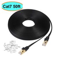 Cat7 Ethernet Cable 50 ft Shielded (STP), AULLOV High Speed Flat RJ45 Cat-7/Category 7 Internet LAN Computer Patch Cord Cable, Faster Than Cat5/Cat6-50 Feet Black (15 Meters)