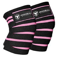 Iron Bull Strength Knee Wraps (1 Pair) - 80" Elastic Knee and Elbow Support & Compression - for Weightlifting, Powerlifting, Fitness, WODs & Gym Workout - Knee Straps for Squats (Black/Pink)