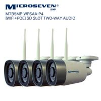 4x Microseven 5MP HD 2560x1920[WiFi+PoE]2 Two-Way Audio,Built-in Amplified Mic&Speaker,Alexa,128GB Slot,Outdoor IP Camera,Day&Night(IR lights On/Off),Motion,FTP,Free 24hr Cloud,Web GUI, Apps,VMS,ONVIF