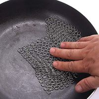 Cast Iron Cleaner Brush,SIN+MON Stainless Steel Pyrex Skillet Cleaner Chainmail Scrubber with Hanging Ring for Cast Iron Pan,Pre-Seasoned Pan,Griddle Pans, BBQ Grills 6x6 Inch[Ship from USA] (Sliver)