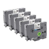 5-Pack Replace Brother P Touch Label Tape TZe-131 TZe131 TZ131,TZ TZe 12mm 0.47 Inch Laminated Clear Tape,Black on Clear 8mm 26.2 Feet,Compatible for Brother P-Touch PTD400 PTD210 PTH110 Label Maker