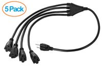Aurum Cables 3 Prong 1-to-4 Power Cord Splitter Cable - Power Extension Cord - Cable Strip Outlet Saver - Outlet Splitter Electrical Cord - 3 Ft - 16AWG - UL Approved - Black - 5 Pack