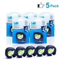 5 Pack Replace DYMO LetraTag Refills, Self-Adhesive Paper 12mm Black Print on White Labeling Tape to use with DYMO LetraTag LT-100H Plus, LT-100T, LT 100H Label Maker, 1/2 Inch x 13 ft Roll