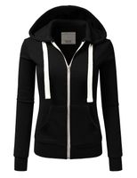 Doublju Lightweight Thin Zip-Up Hoodie Jacket for Women with Plus Size Black Small