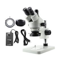 Akozon Trinocular Stereo Microscope 0.7X-4.5X Magnification Stereo Zoom Microscope WF10X / 20mm Eyepieces 1XCTV Eyepiece Interface (US Plug)