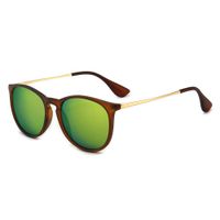 SUNGAIT Vintage Round Sunglasses for Women Classic Retro Designer Style (Brown Frame(Matte Finish)/Yellow-Green Lens) 1567 CKHL