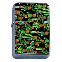 Cactus Desert Plant Flip Top Oil Lighter S5 Smoking Cigarette Smoker Includes Silver Case