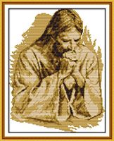 Maydear Cross Stitch Kits Stamped Full Range of Embroidery Starter Kits for Beginners DIY 11CT 3 Strands - Praying Jesus 13×16(inch)