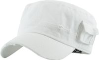 KBK-1465 WHT XL Vintage Distressed Cadet Army Cap Basic Everyday Military Style Hat