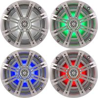 1- Pair (2-Speakers) Kicker 6.5" 195W LED Marine Audio Coaxial Stereo Multi Color LED Lights, Silver Grills