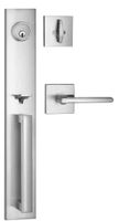 Berlin Modisch Full Escutcheon HandleSet Front Door Entry Handle and Deadbolt Lock Set Slim Square Single Cylinder Deadbolt and Lever Heavy Duty - Satin Nickel Finish