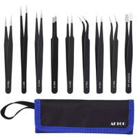 ESD Anti-Static Precision Tweezers Tools Kit Non-Magnetic Stainless Steel Tweezers Set with Storage Bag by AKTOO for Electronics Soldering,Phone Repair,Jewelry,Craft,Laboratory Work,9 Pcs