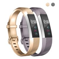 Wekin Replacement Silicone Sport Bands Compatible for Alta and Alta HR Fitness Tracker, Breathable Accessory Bracelet Strap Wristband with Secure Buckle (Large, Champagne/Gray)