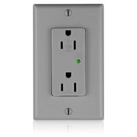 Leviton 5280-GY 15-Amp, 125-Volt, Decora Plus Duplex Receptacle, Straight Blade, Industrial Grade, Self Grounding, Surge with Indicator Light, Gray