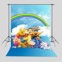 TJ Cartoon Winnie The Pooh Friends Photography Backdrops Children Baby shower Birthday Party Decoration Supplies Rainbow Photo Studio Props White Clouds Photo Background Booth 5x7FT Vinyl