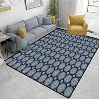 Print Area Rug Underlay, Big and Small Flowers Artistic Mystical Chinese Spiritual Design Elements Retro, Durable Rugs - Living, Dinning, Office, Rooms & Bedrrom, Hallway Carpet(8'x 10')