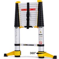 Lionladder 12.5FT EN131-6 Telescoping Ladder, One-Button Retraction, Pro Aluminum Ladder, 330 Lbs Capacity