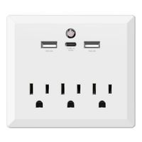 USB Wall Outlet Plug, Maxcio Wall Outlet with USB Ports(2.4A)/USB-C Port(3A), Outlet Extender with Auto Sensor Night Light, Phone Holder Charging Station