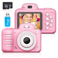 Kids Camera for Girls, Digital Camera for Kids 3-10 Years Old with 2.4 Inch LCD Display Screen Include 16GB SD Card with Strap