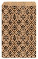 200 pcs Damask Paper Gift Bags Shopping Sales Tote Bags 6" x 9" Brown with Black Damask Design
