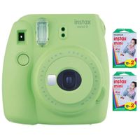 Fujifilm Instax Mini 9 Instant Camera (Lime Green) with 2 x Instant Twin Film Pack (40 Exposures) (Renewed)