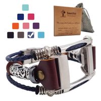 Smatiful Charge 3 Bands Plus Box for Mens, Adjustable Replacement Leather Jewelry Band for Fitbits Charge 3 HR Pedometer, Special Edition, Grey Navy Dark Blue