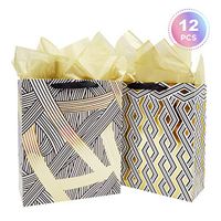 Metallic Gold Gift Bags 12 pcs Bulk with Tissue Paper Large Recyclable Assorted Colors Party Favor Bags for All Occasions Birthday Wedding Christmas Bridal Shower,12.6 x 10.2 x 4.7 inch, by BllalaLab
