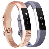 Tobfit Pack 2 Sport Bands Compatible with Fitbit Alta Bands/Alta HR/Ace, Soft TPU Replacement Wristbands with Metal Secure Buckle for Women Men (Gray/Rose Gold, Large)