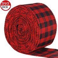 Christmas Ribbon Red and Black Plaid Burlap Ribbon Wired Plaid Ribbon for Christmas Crafts Decoration Gift Floral Bows Craft Wrapping (2.5" Wide by 393 Inches)