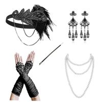 1920s Accessories Headband Necklace Gloves Cigarette Holder Flapper Costume Accessories Set for Women(af)