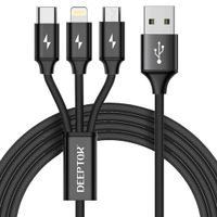 Multi Charging Cable, DEEPTOK 3 in 1 Charging USB Cable 4 Ft/1.2m with Built-in Chipset for Fast Charging Support Micro-USB/Type-C(USB C) for Android Samsung Galaxy Google (Black)
