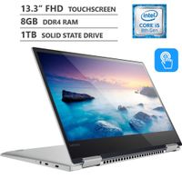 2019 Newest Lenovo Yoga 2-in-1 13.3" Full HD IPS Touchscreen Laptop, Intel Core i5-8250U up to 3.40GHz, 8GB RAM, 1TB PCIe NVMe M.2 SSD, Backlit Keyboard, Wireless-AC, Bluetooth, Windows 10, Platinum