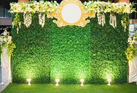 Laeacco Wedding Decoration Photography Background 7x5ft Green Leaves Wall Curtain Luxury Indoors Backdrop Green Plants Wall Backdrops Decoration Flowers Lights Wedding Ceremony Backdrops