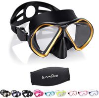 OMGear Diving Mask Snorkeling Gear Kids Adult Snorkel Mask Dive Goggles Silicone Swim Glasses Scuba Free Diving Spearfishing Anti-Leak Anti-Fog Neoprene Strap Cover Impact Resistance (Gold-Adult)