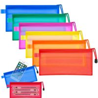 LOAZRE 12pcs Zipper File Bags 6 Colors Waterproof Grid Double Layer PVC Plastic Bag Stationery Bag for Pencil Pouch Cosmetics Supplies Travel