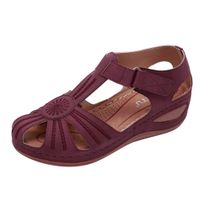 Dermanony Women's Comfortable Sandals Vintage Ankle Hollow Round Toe Wedge Sandals Soft Sole Casual Shoes