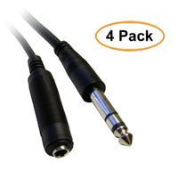 ACL 15 Feet Black 1/4 inch Male to 1/4 inch Female Stereo Cable, TRS, Balanced, 4 Pack