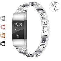 Wekin Replacement Metal Bands Compatible for Fitbit Charge 2 and Charge 2 HR, Adjustable Fashion Bling Rhinestone Smart Watch Accessory Wristband Bracelet Strap for Charge 2 Tracker (X-Silver)
