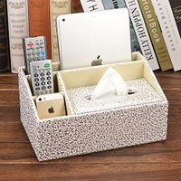 T-ZJHC Multi-Function Tissue Box Desktop Living Room Coffee Table Storage Box Remote Control, Silver Carved