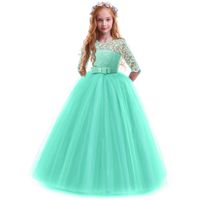 Flower Fancy Girl Long Sleeve Katie Lace Tutu Fairy Princess Pageant Dresses Kids Formal Prom Ball Gown for 6-14 Years Turquoise Green 11-12 Years