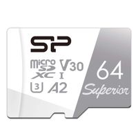 Silicon Power 64GB R/W up to 100/ 80MB/s Superior Micro SDXC UHS-I (U3), V30 4K A2, High Speed MicroSD Card with Adapter